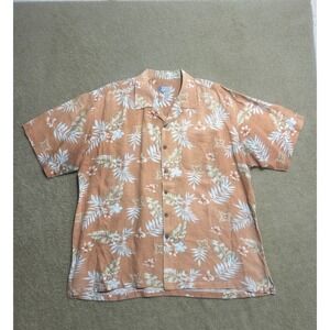 Half Moon Bay Big & Tall Hawaiian Tropical‎ Floral Linen Rayon Shirt 2XLT Peach